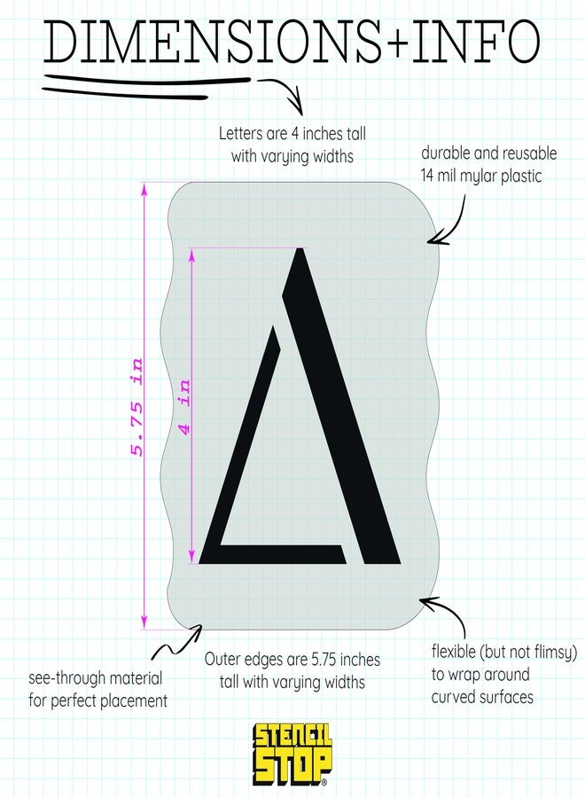 Stencil Stop Greek Letter Stencil Kit for Painting & Tracing, 14 Mil Mylar Plastic, 4 Inch Tall Letters - Image 2