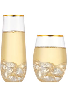 SYOSI Champagne Flutes Gold Plastic 12 Pack, Plastic Champagne Flutes, 16 Oz Stemless Wine Glasses  - Image 1
