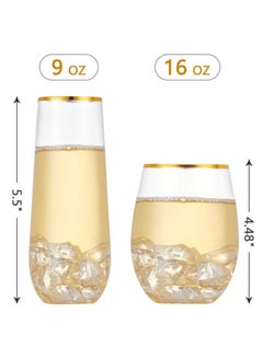 SYOSI Champagne Flutes Gold Plastic 12 Pack, Plastic Champagne Flutes, 16 Oz Stemless Wine Glasses  - Image 3