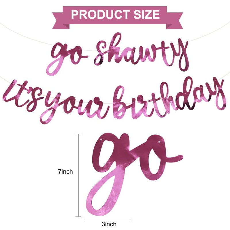 Beishida Double-Sided Pink Go Shawty It 'S Your Birthday Banner 11.4Feet No Diy - Hip Hop Theme Glitter Happy Birthday Banner Pre-Strung Rap Theme Happy Birthday Sign For Man Women Birthday Party Supply - Image 2