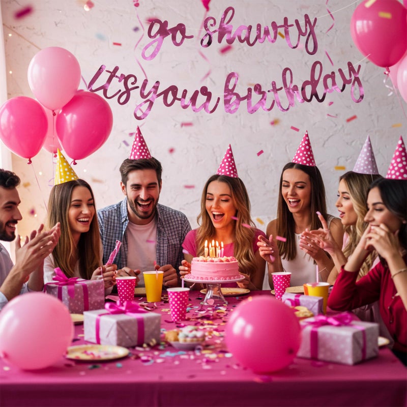 Beishida Double-Sided Pink Go Shawty It 'S Your Birthday Banner 11.4Feet No Diy - Hip Hop Theme Glitter Happy Birthday Banner Pre-Strung Rap Theme Happy Birthday Sign For Man Women Birthday Party Supply - Image 5