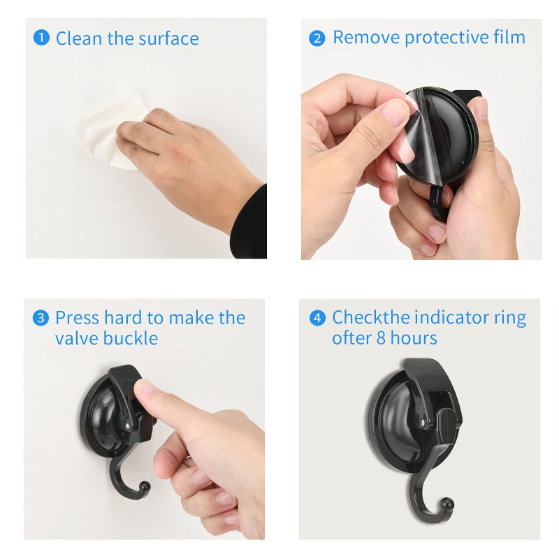 Khdrvok Heavy Duty Vacuum Wreath Cup Hook, No Hole Punched, Black-Plated Polished Super Suction for Kitchen, Bathroom and Restroom, ABS Plastic and TPU Rubber, 2 Pack - Image 3