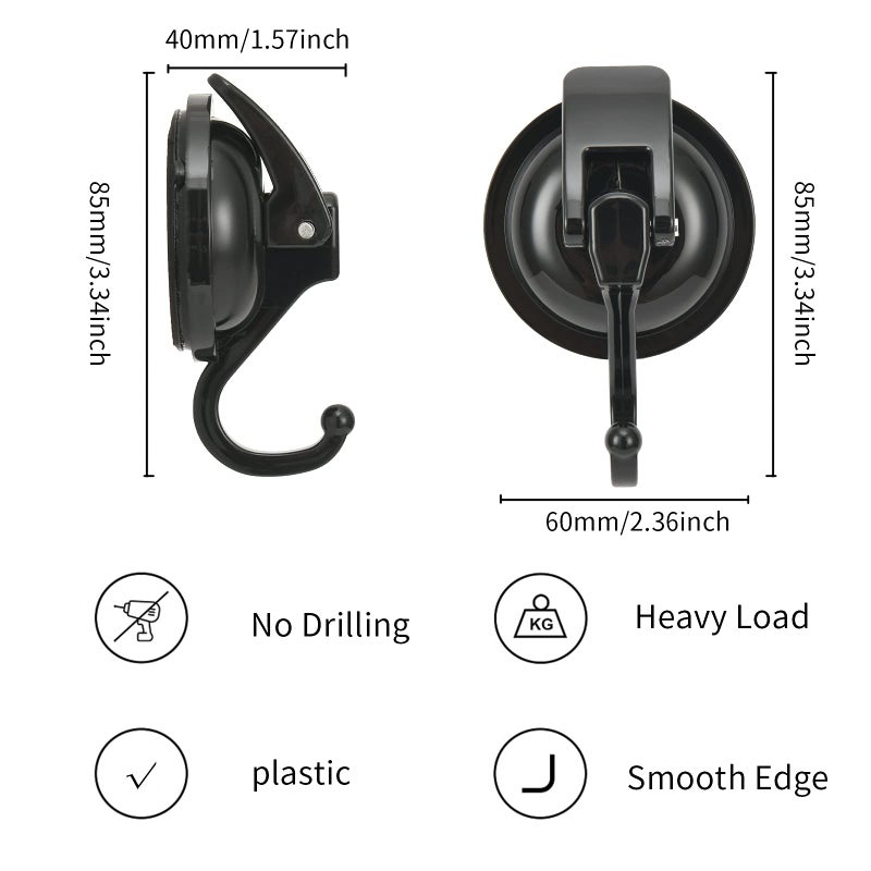Khdrvok Heavy Duty Vacuum Wreath Cup Hook, No Hole Punched, Black-Plated Polished Super Suction for Kitchen, Bathroom and Restroom, ABS Plastic and TPU Rubber, 2 Pack - Image 4