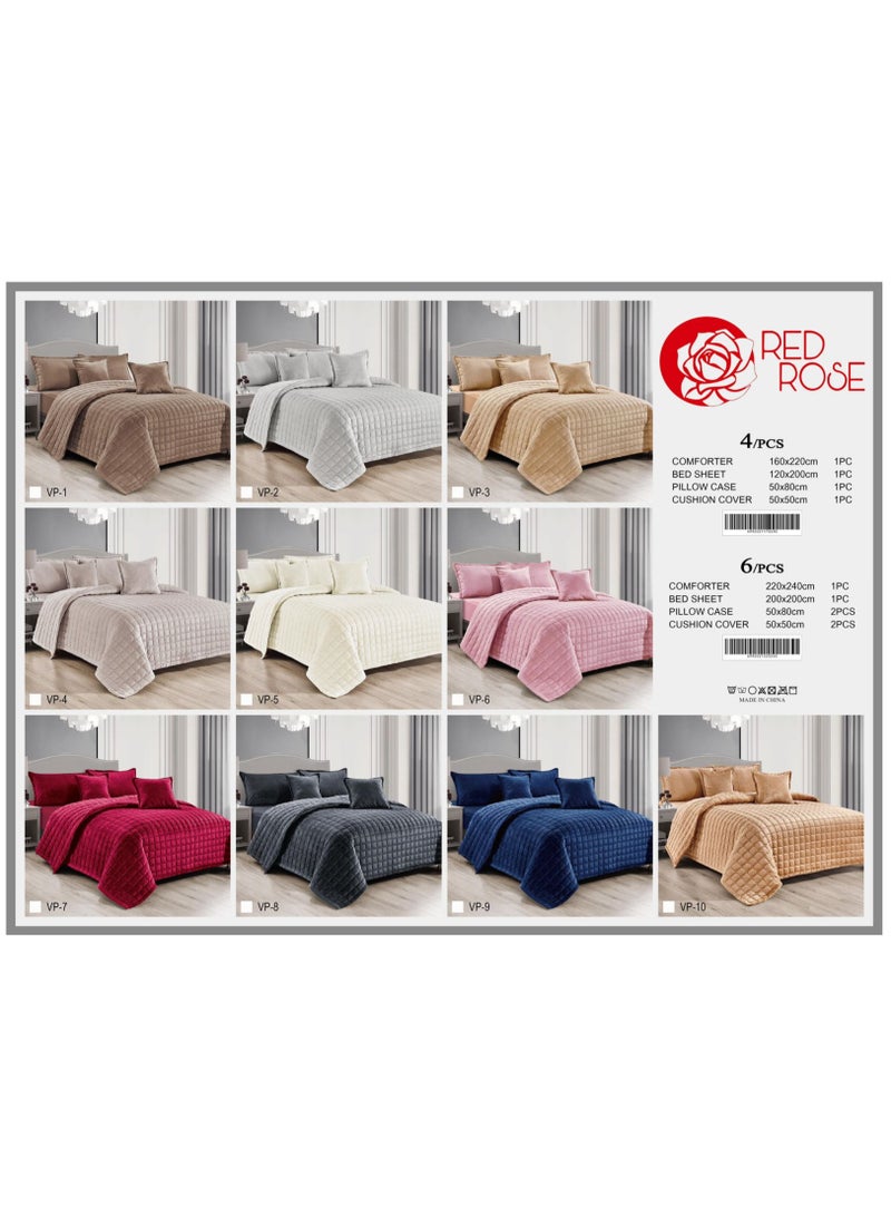 ريد روز طقم لحاف مفرش سرير نفرين مخمل ناعم مضغوط نظام 6 قطع مضغوط مقاس 240x220 - Image 4