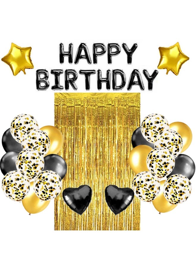Serinovia 40 PCS Birthday Party Balloon Set Foil Balloons Happy Birthday Letter Balloons Decorations Black Gold  - Image 1