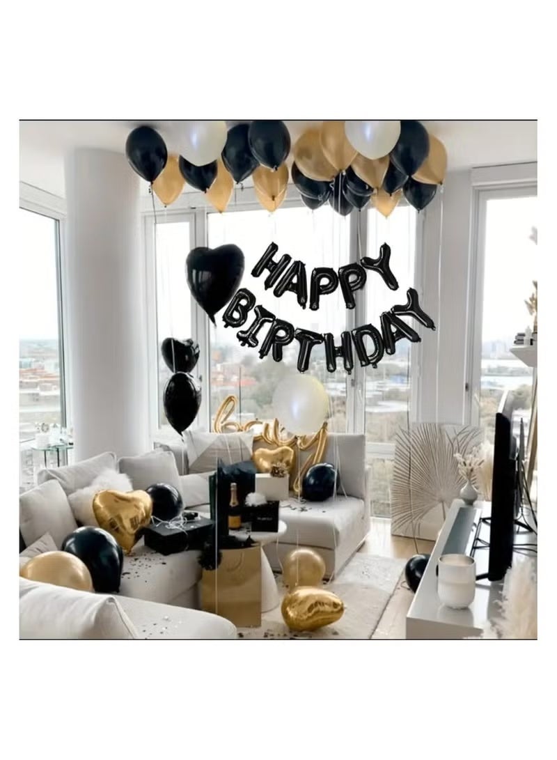 Serinovia 40 PCS Birthday Party Balloon Set Foil Balloons Happy Birthday Letter Balloons Decorations Black Gold  - Image 4