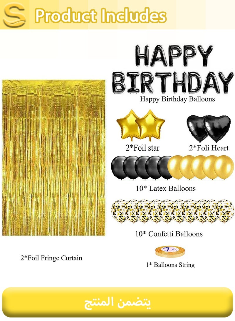 Serinovia 40 PCS Birthday Party Balloon Set Foil Balloons Happy Birthday Letter Balloons Decorations Black Gold - Image 2
