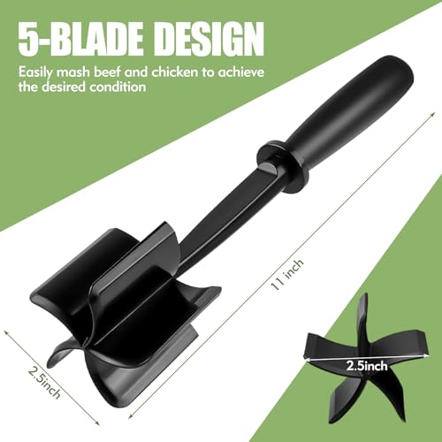 EoaMen Meat Chopper, Heat-Resistant Ground Beef Chopper Tool, 5 Curved Blades Meat Choppers for Ground Beef Hamburger Turkey, Mix and Chop Kitchen Tool - Image 2