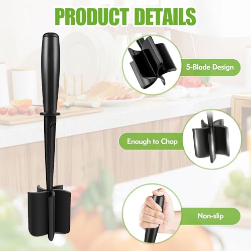 EoaMen Meat Chopper, Heat-Resistant Ground Beef Chopper Tool, 5 Curved Blades Meat Choppers for Ground Beef Hamburger Turkey, Mix and Chop Kitchen Tool - Image 5