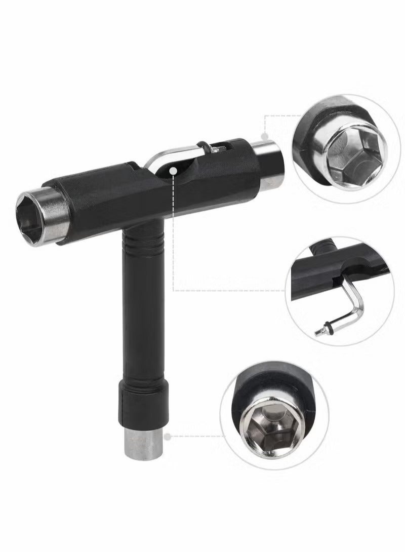Skate Tools, All-in-One Skateboard Ball Bearings Portable T Tool Accessory L-Type Cross Head Wrench Tools Multi-function for Scooter Longboard
