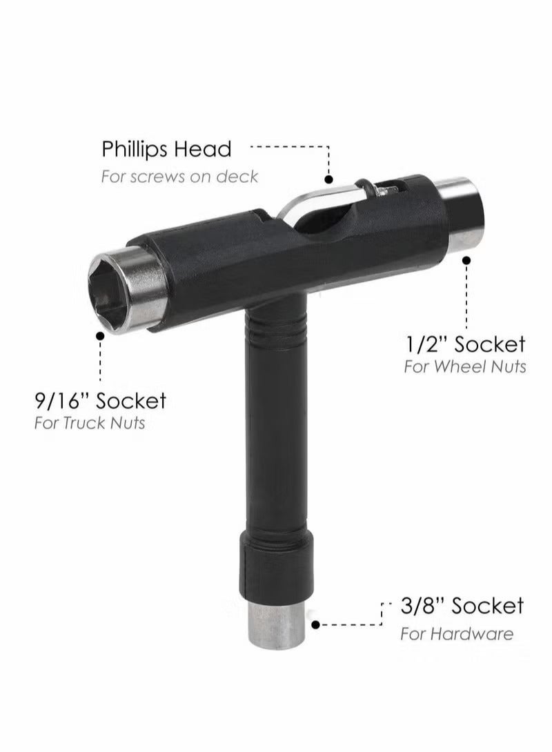 Skate Tools, All-in-One Skateboard Ball Bearings Portable T Tool Accessory L-Type Cross Head Wrench Tools Multi-function for Scooter Longboard