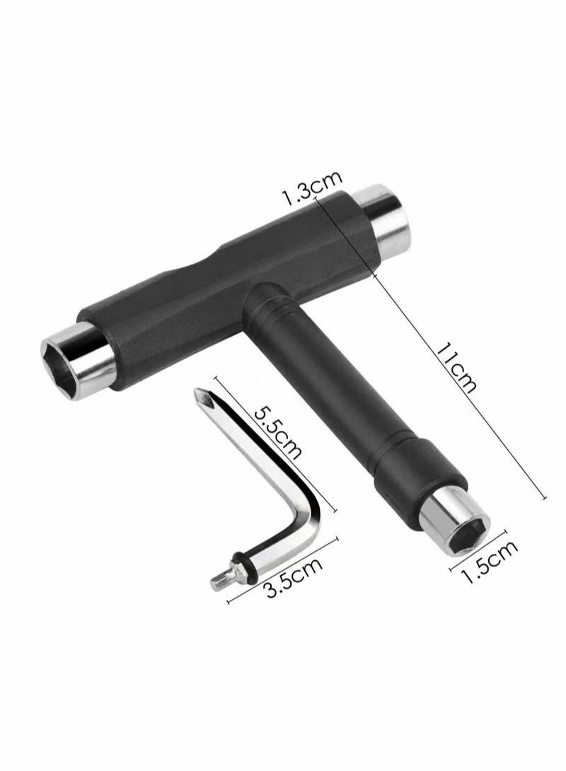 Skate Tools, All-in-One Skateboard Ball Bearings Portable T Tool Accessory L-Type Cross Head Wrench Tools Multi-function for Scooter Longboard