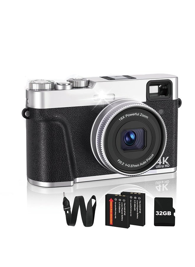 Generic - 4K Digital Camera with SD Card, 48MP Vlogging Camera with Viewfinder Flash Dial, Camera for Photography and Video Autofocus, Portable Travel Camera, 16X Zoom Anti-Shake Small Digital Camera - Image 1