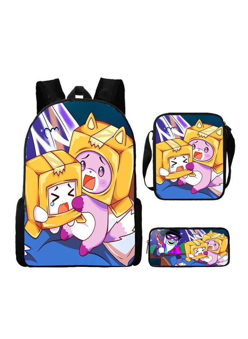SKT Shiketro Lankybox pattern cute school bag backpack 29*16*42CM + shoulder bag 19*6*23CM + pencil case 24*7*11CM three-piece set 