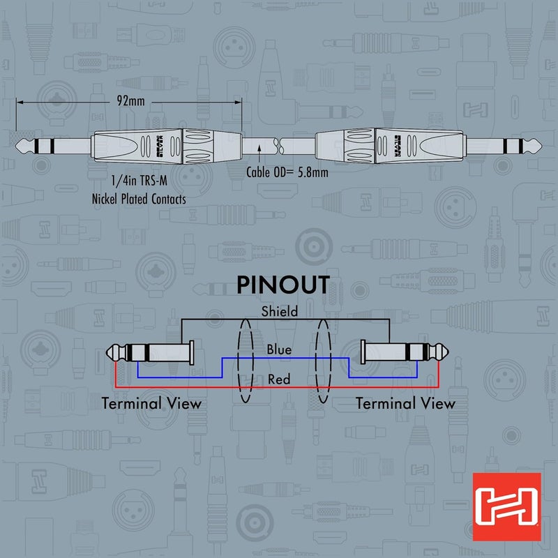 Hosa كابل توصيل متوازن HOSA HSS-005 REAN 1/4" TRS إلى REAN 1/4" TRS - 5 أقدام - Image 4