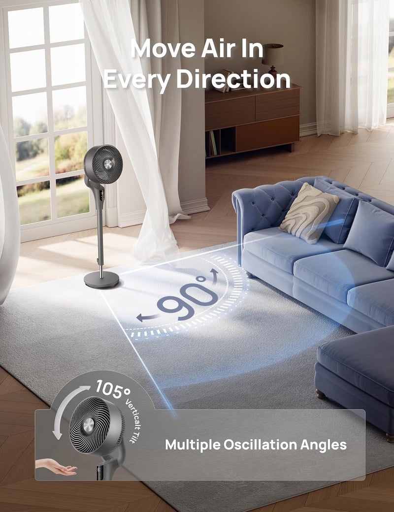 Dreo Fan for Bedroom, 80° Oscillating Standing Fan, 25dB Quiet, 80ft Pedestal Fans for Home Office, 90° Manual Vertical, 3 Speeds, Remote, 34-41" Adjustable Height, Air Circulator - Image 3