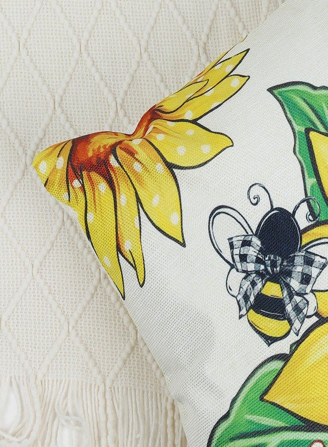 Bonhause Sunflowers Bee Throw Pillow Covers 18 x 18 Inch Set of 4, Summer Yellow White Floral Decorative Pillow Cases for Couch Sofa Home Garden Outdoor Decor - Image 4