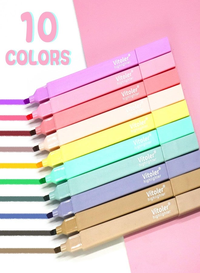 Vitoler 10 Pack Aesthetic Highlighters Soft Chisel Tip Bible Pastel Highlighters Cute Rainbow Color No Bleed Bible Highlighter,Great for Painting,Noting,Marking - Image 2