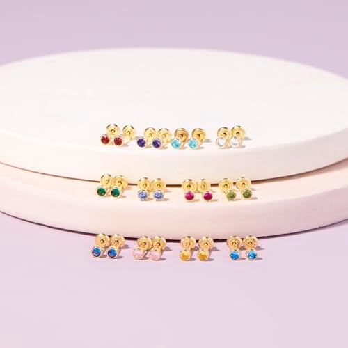 In Season Jewelry 14k Yellow Gold Round 3mm Simulated Diamond Birthstone Bezel Stud Screw Backs for Baby Girls - Safety Back Locking for Children - Cute Clear CZ Earrings for Little Girls - April Birth Month Gift - Image 5