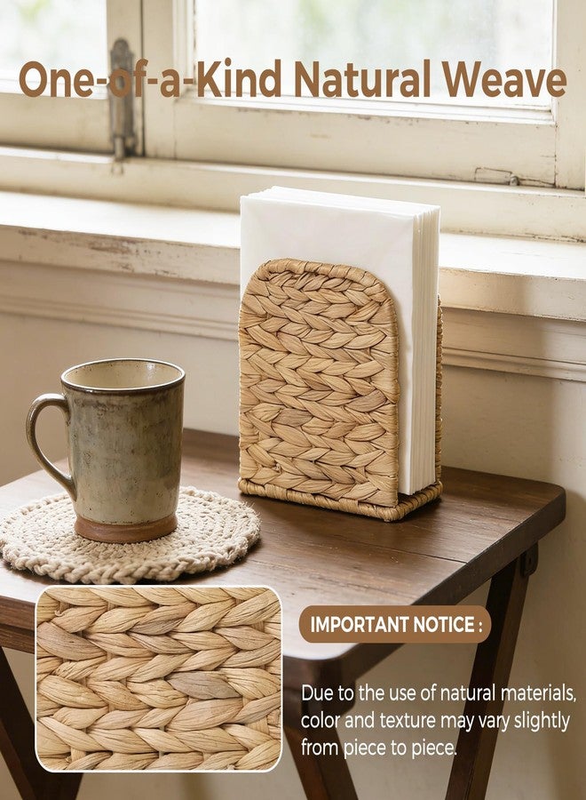 S310 Water Hyacinth Napkin Holder for Table, Handwoven Wicker Upright Napkin Holder, Boho Farmhouse Paper Napkin Holder for Kitchen Countertop Dining Room Party - Image 5