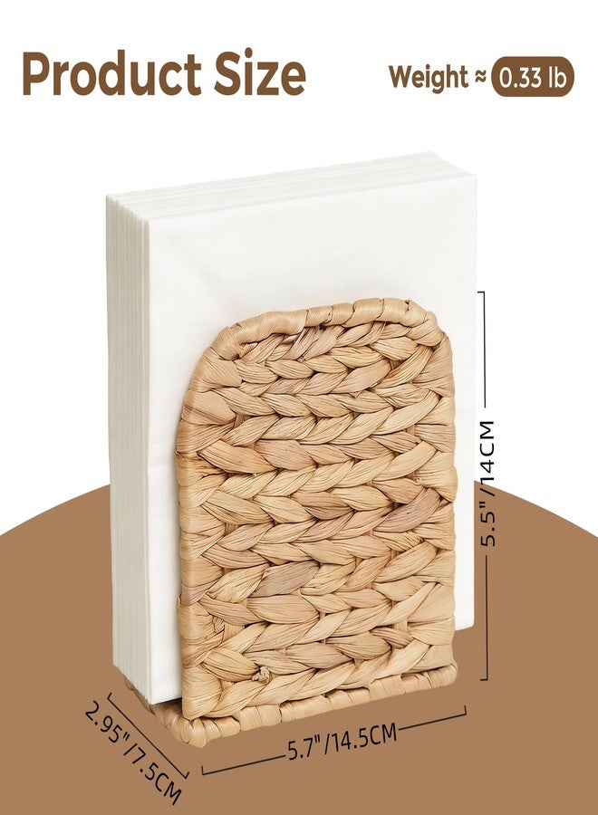 S310 Water Hyacinth Napkin Holder for Table, Handwoven Wicker Upright Napkin Holder, Boho Farmhouse Paper Napkin Holder for Kitchen Countertop Dining Room Party - Image 3