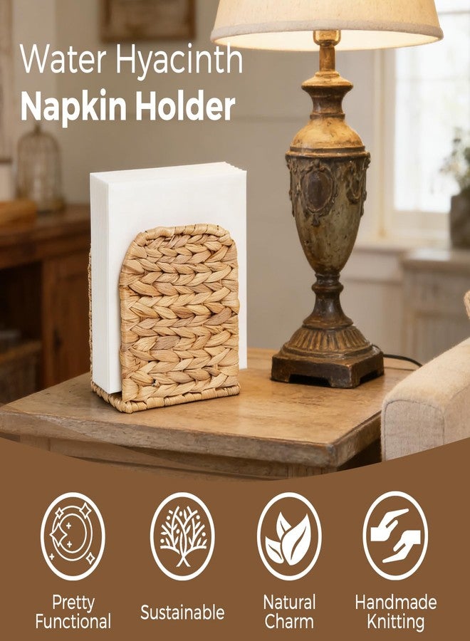 S310 Water Hyacinth Napkin Holder for Table, Handwoven Wicker Upright Napkin Holder, Boho Farmhouse Paper Napkin Holder for Kitchen Countertop Dining Room Party - Image 2