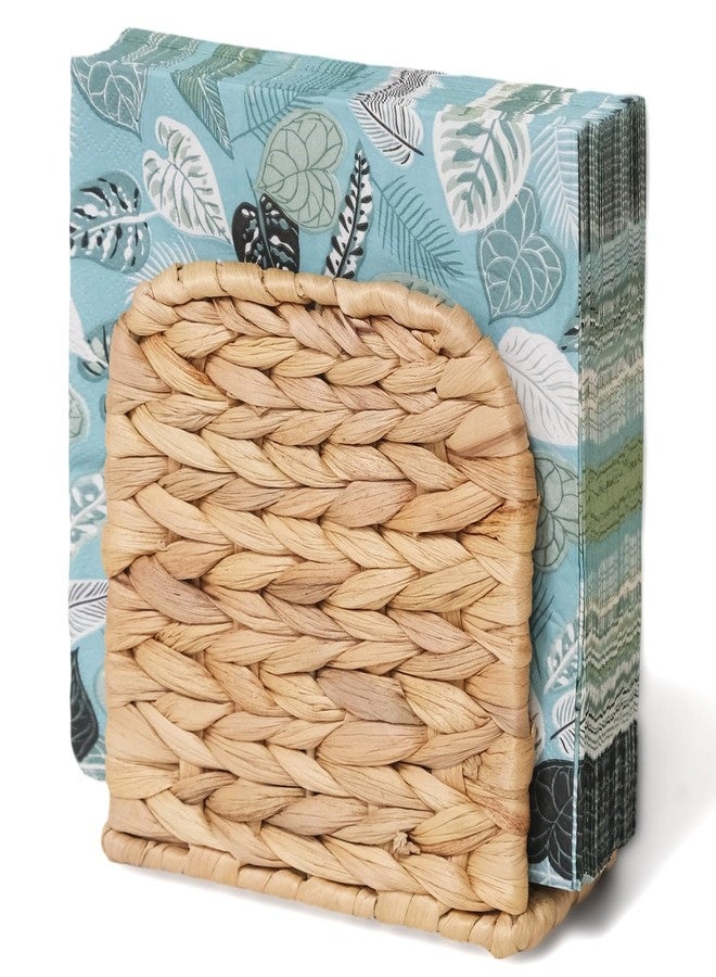 S310 Water Hyacinth Napkin Holder for Table, Handwoven Wicker Upright Napkin Holder, Boho Farmhouse Paper Napkin Holder for Kitchen Countertop Dining Room Party - Image 1