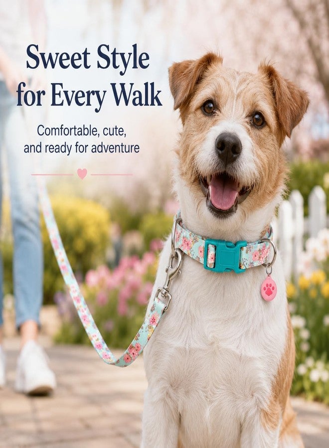 SLZZ Floral Matching Dog Collar and Leash Set with AirTag Holder, Anti-Lost Adjustable Durable Pet Collar Leash Combo for X-Small Small Medium Large Dogs, Ideal for Walking Hiking Training-Lily Daisy/S - Image 4
