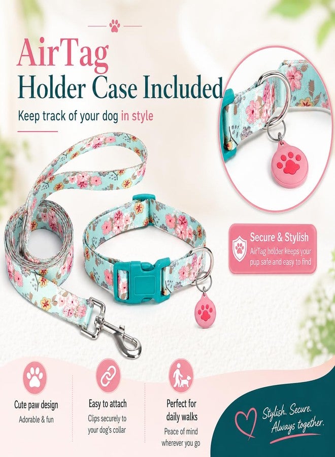 SLZZ Floral Matching Dog Collar and Leash Set with AirTag Holder, Anti-Lost Adjustable Durable Pet Collar Leash Combo for X-Small Small Medium Large Dogs, Ideal for Walking Hiking Training-Lily Daisy/S - Image 5