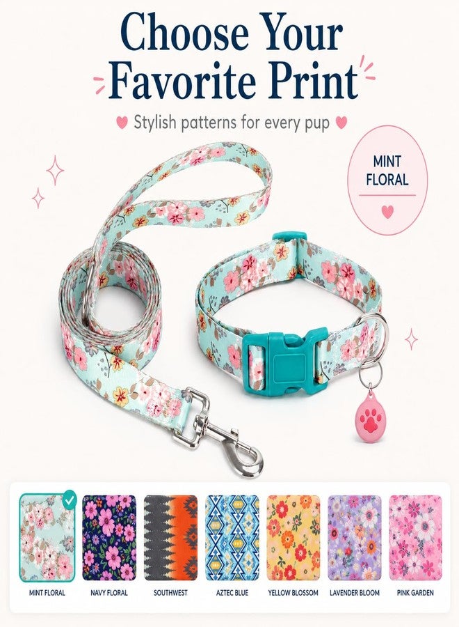 SLZZ Floral Matching Dog Collar and Leash Set with AirTag Holder, Anti-Lost Adjustable Durable Pet Collar Leash Combo for X-Small Small Medium Large Dogs, Ideal for Walking Hiking Training-Lily Daisy/S - Image 3