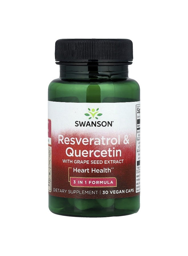Swanson, Resveratrol & Quercetin with Grape Seed Extract, 30 Veggie Caps - Image 1