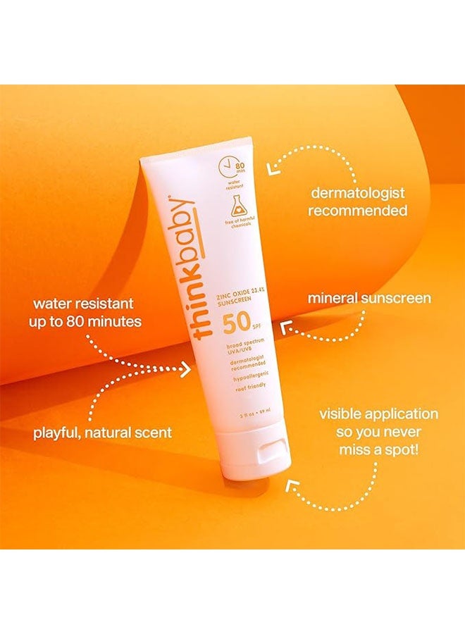 Thinkbaby SPF 50+ Baby Mineral Sunscreen 89ml, Safe, Natural Sunblock, Water Resistant Sun Cream, Broad Spectrum UVA/UVB Sun Protection, Sunscreen Lotion - Image 2
