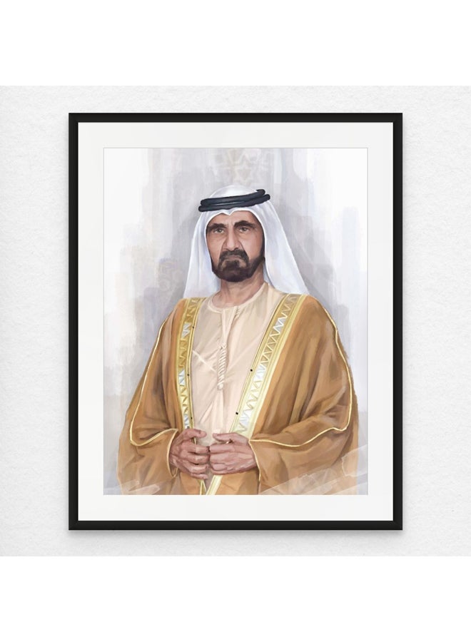 Art Decor Framed Fine Art of Sheikh Mohammed Bin Rashid Al Maktoum Portrait UAE Wall Art with Matt Board Print Wall Decor for Home Living Room Office and Gifting - Image 1
