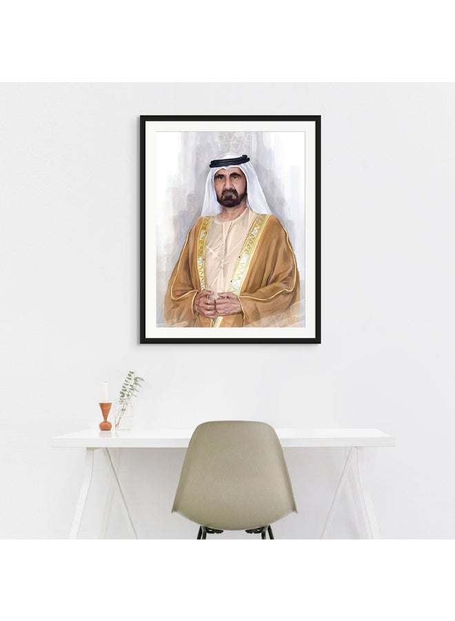 Art Decor Framed Fine Art of Sheikh Mohammed Bin Rashid Al Maktoum Portrait UAE Wall Art with Matt Board Print Wall Decor for Home Living Room Office and Gifting - Image 3