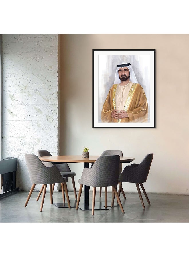Art Decor Framed Fine Art of Sheikh Mohammed Bin Rashid Al Maktoum Portrait UAE Wall Art with Matt Board Print Wall Decor for Home Living Room Office and Gifting - Image 2