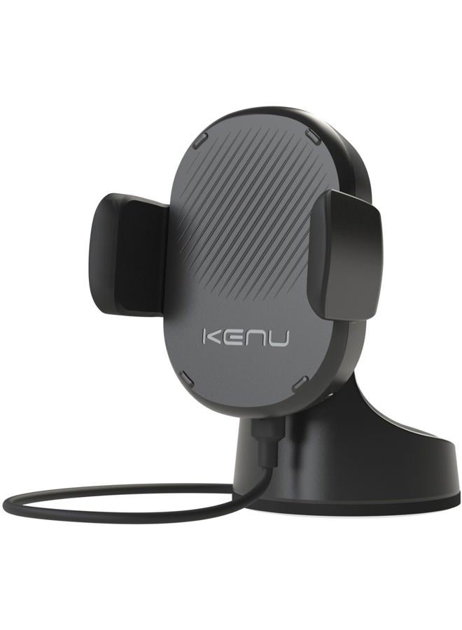KENU Airbase Car Phone Mount Wireless Charger - Windshield, Dashboard, Desk Phone Holder - Suction Cup and 360 Degree Pivot, Qi Fast-Charging - Use with Latest iPhones, Samsung and Androids - Image 1