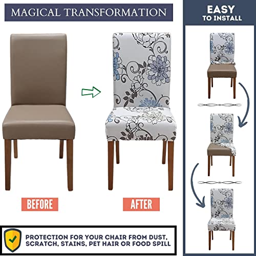 SPRINGRICO Chair Covers for Dining Room 6 Pack, Stretch Dining Chair Cover, Washable Spandex Kitchen Parsons Chair Slipcovers, Removable Seat Protector for Home or Party (Set of 6, FLORAL5) - Image 4
