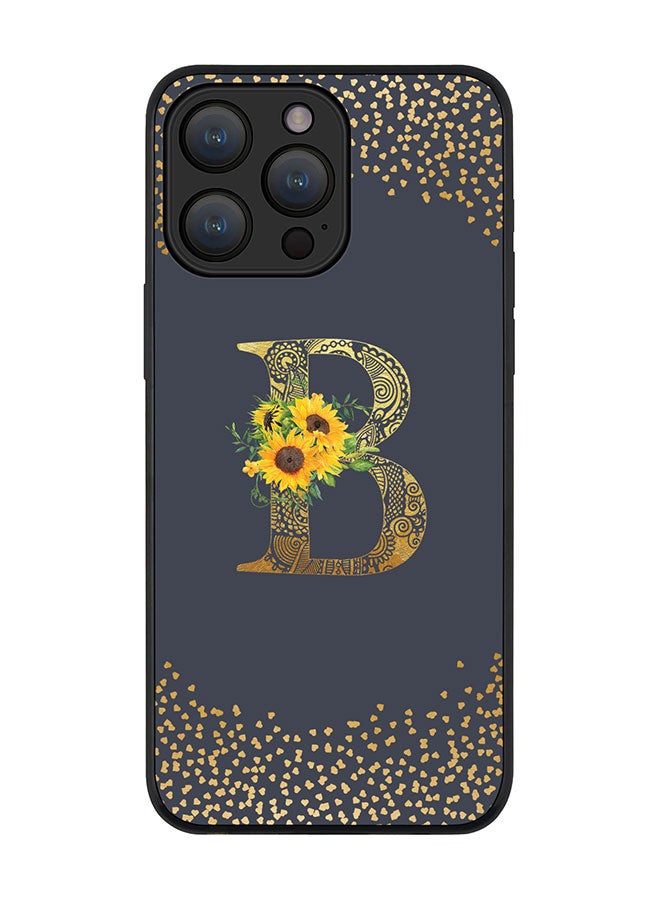 Stylizedd Cover for iPhone 15 Pro Max Case Rugged Black Slim fit Flexible Protective Cover Custom Monogram Initial Letter Floral Pattern Alphabet - B (Grey) - Image 1