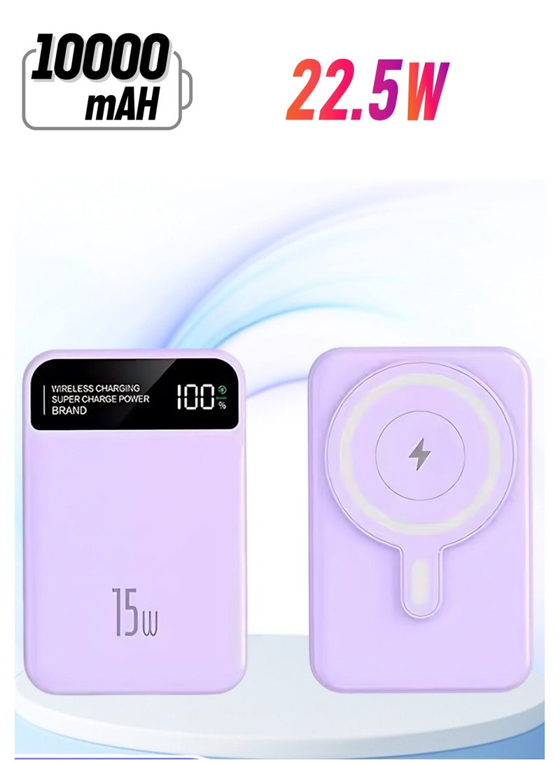 xinzhen PBP181 mini 10000mAh Wireless Power Bank, 22.5W Fast Charging with LED Display & Magnetic Feature Purple  - Image 1