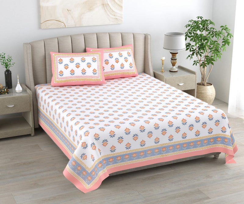 EasyGoods® 100% Cotton Flat Double Bedsheets with 2 King Size Pillow Covers | Double Bed Breathable Fabric| Wrinklefree | Ultrasoft 320 TC Supersoft |95 x 108 Inches |Floral Pink - Image 1