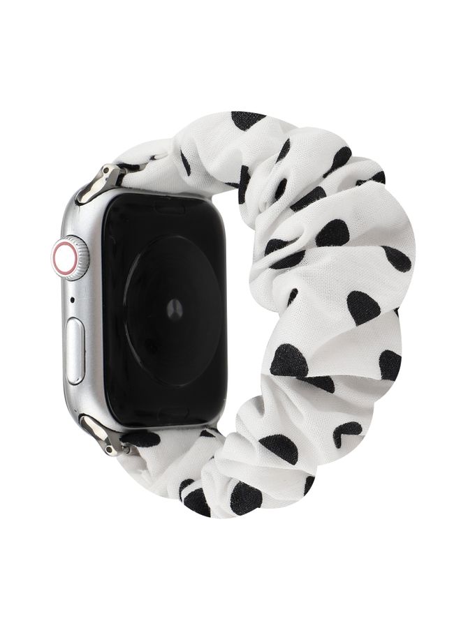 Replacement Strap For Apple Watch Series 7 45mm / 6 & SE & 5 & 4 44mm / 3 & 2 & 1 42mm Cloth + Stainless Steel Hair Ring Watch Band White Spot