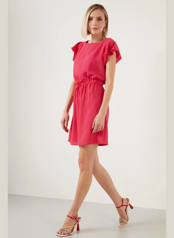 Lela Lela Waist-Gathered Sleeve Detail Crew Neck Regular Fit Dress Women's Dress 6058386