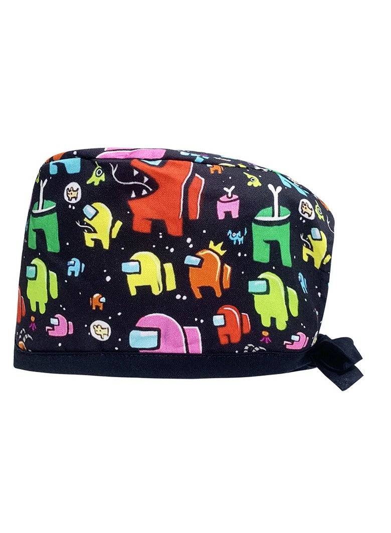 KUYING Cotton Printed Surgical Cap Strap Adjustable Medical Work Cap 