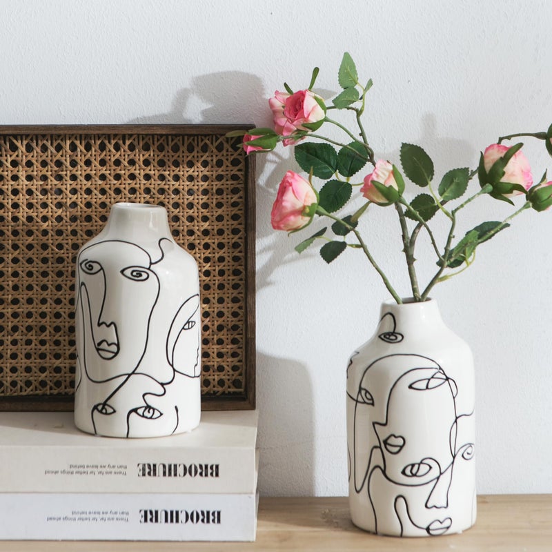 Kimdio Ceramic Vase Set  2pcs White Abstract Irregular Design Flower Vases  Modern Home Decor Living Room Decor Minimalist Decorative Vase for Pampas Grass - Image 5