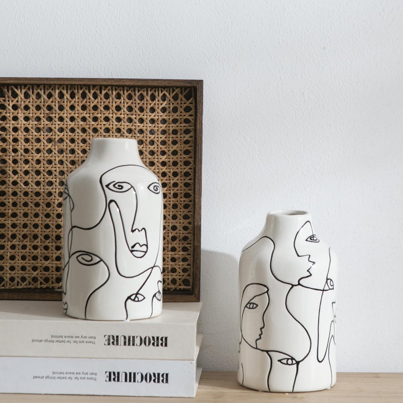 Kimdio Ceramic Vase Set  2pcs White Abstract Irregular Design Flower Vases  Modern Home Decor Living Room Decor Minimalist Decorative Vase for Pampas Grass - Image 3