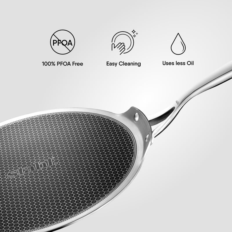 Stahl Artisan Hybrid 30 cm Flat Tawa | Triply Stainless Steel Tawa with Honeycomb Structured Stick Resistant Layer | Scratch Resistant and Compatible with Induction & Gas Stove - Image 5