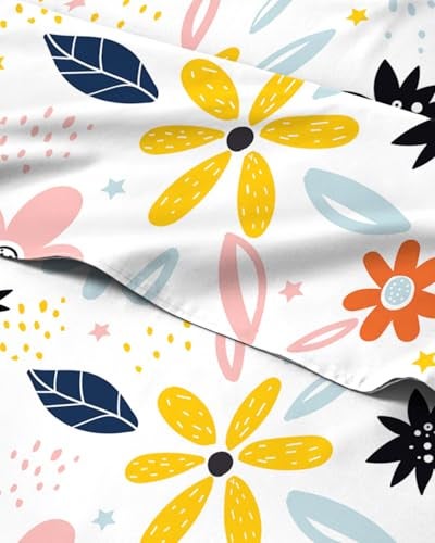 CGK Unlimited Floral Sheets Flower Print Bed Sheet Set 1 Flat 1 Fitted 2 Pillowcases w Deep Pockets Comfy Cozy Wrinkle Fade Free Boho Botanical Bedding Soft Breathable Cooling Queen Size Set - Image 1
