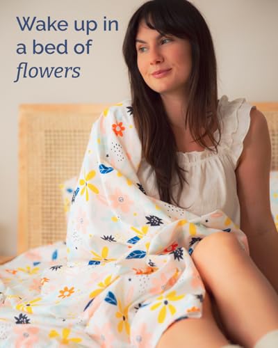 CGK Unlimited Floral Sheets Flower Print Bed Sheet Set 1 Flat 1 Fitted 2 Pillowcases w Deep Pockets Comfy Cozy Wrinkle Fade Free Boho Botanical Bedding Soft Breathable Cooling Queen Size Set - Image 3