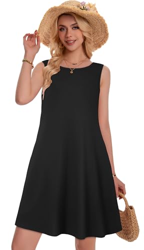 elescat Womens Casual Tank Dresses for Summer Flowy Plus Sleeveless Mini Pocket Sun Dress(Solid Black,2XL) - Image 4