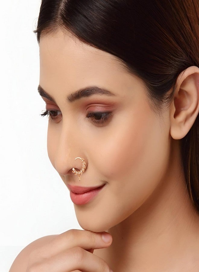 فاما VAMA FASHIONS دبوس أنف تقليدي مرصع بحجر ألماس ماهاراشتري، خاتم أنف ماراثي للنساء والفتيات (دبوس أنف مثقوب من الذهب الوردي) - Image 5